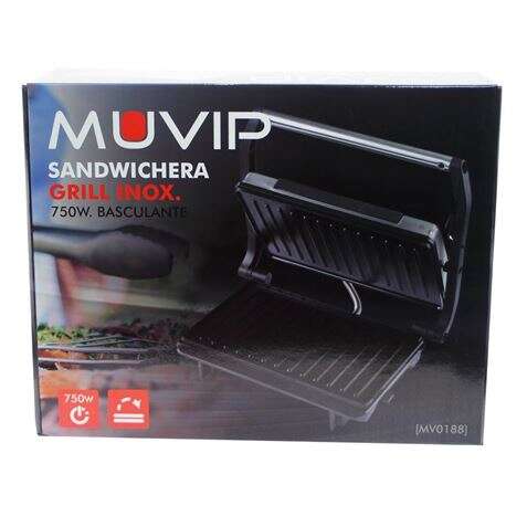 Muvip Sandwichera Grill Inox 750W - Placa Superior Basculante - Presion Uniforme - Asa Tacto Frio 1 pieza(s)