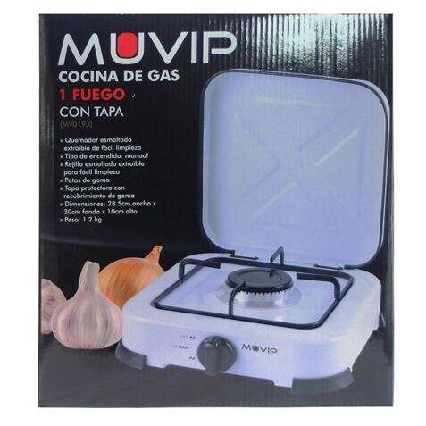 Muvip Cocina de Gas 1 Fuego - Quemador Esmaltado Extraible - Encendido Manual - Patas de Goma - Tapa Protectora 1 pieza(s)