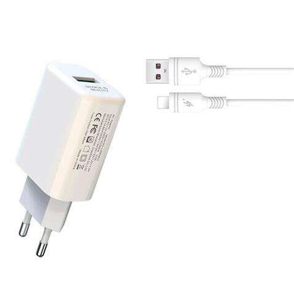 XO L85D Cargador de Corriente 18W + Cable Lightning - Carga Rapida - Proteccion Sobretensiones - Color Blanco 1 pieza(s)