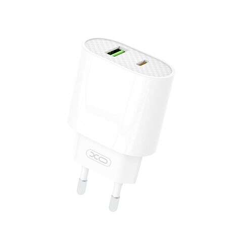 XO L81A Cargador de Corriente Tipo C y USB QC 3.0 20W - Carga Rapida - Salida con Proteccion Inteligente - Color Blanco 1 pieza(s)