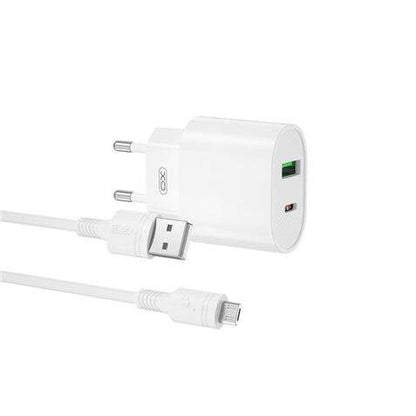 XO L81AMC Cargador de Corriente Tipo C y USB QC 3.0 20W + Cable Micro USB - Carga Rapida - Salida con Proteccion Inteligente - Color Blanco 1 pieza(s)