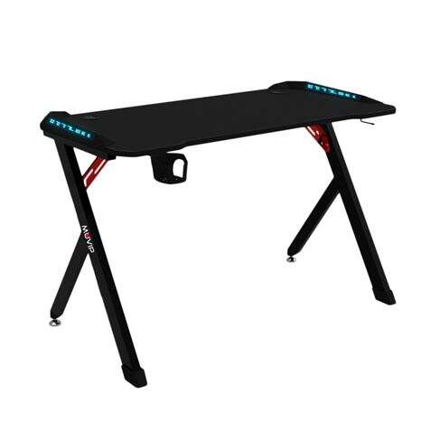 Muvip PRO1200 Mesa Gaming Fibra de Carbono con Luz RGB - Solida - Gran Superficie - Portavasos - Gancho para Auriculares - Medidas 120x60x75cm - Color Negro 1 pieza(s)