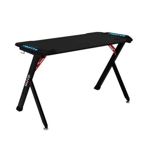 Muvip PRO1200 Mesa Gaming Fibra de Carbono con Luz RGB - Solida - Gran Superficie - Portavasos - Gancho para Auriculares - Medidas 120x60x75cm - Color Negro 1 pieza(s)