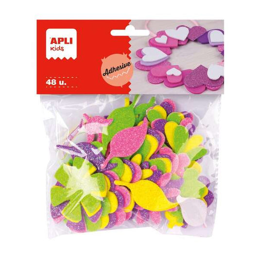 Apli Formas de Flor Adhesivas de Goma Eva - 48 Formas - Medidas Surtidas - Material Suave y Seguro - Colores Surtidos Purpurina 1 pieza(s)