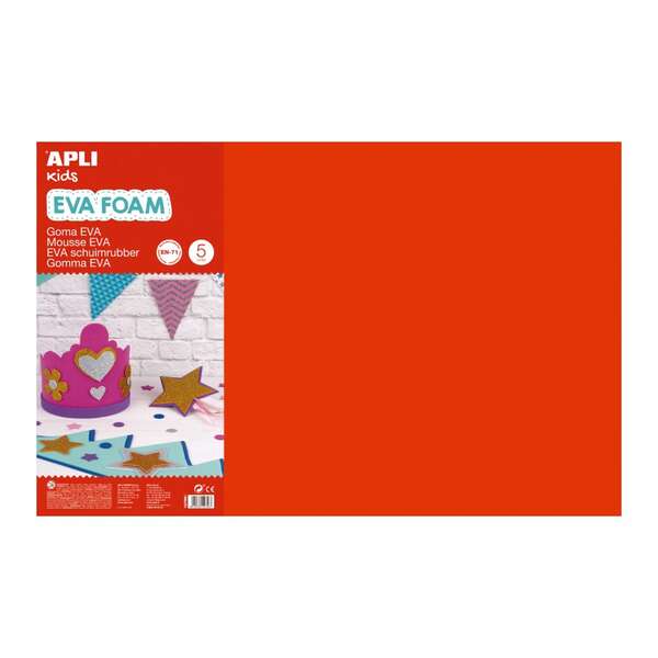 Apli Pack de 5 Goma Eva 600 x 400 mm - Grosor 2 mm - Impermeable - Moldeable al Calor - Color Rojo 1 pieza(s)