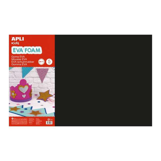 Apli Pack de 5 Goma Eva 600 x 400 mm - Grosor 2 mm - Impermeable - Moldeable al Calor - Color Negro 1 pieza(s)