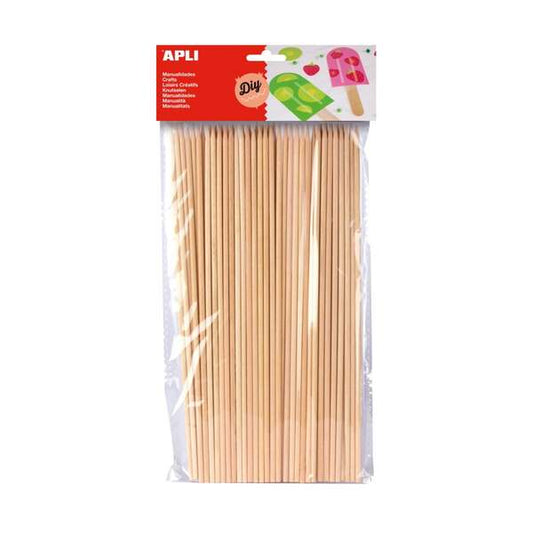 APLI - PALILLOS REDON. MADERA 20cm. B/50 - Pack de 5 unidades