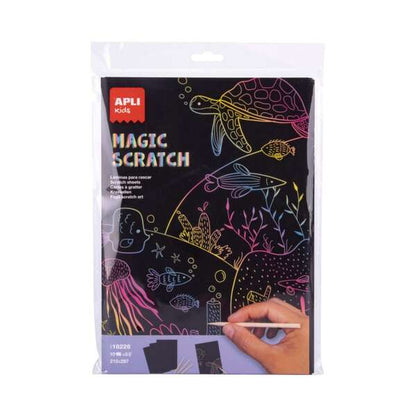 Apli Magic Scratch Laminas para Rascar - Tamaño A4 - 10 Hojas, 5 Herramientas - Distintos Colores de Fondo 1 pieza(s)