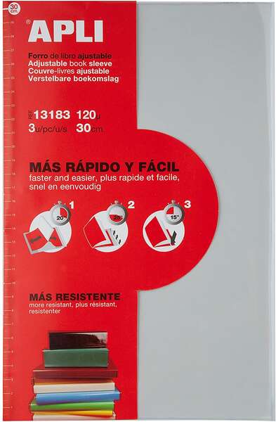 Apli Pack de 3 Forros de Libros con Solapa Ajustable 290 mm - PVC - Forra en 3 Pasos 1 pieza(s)