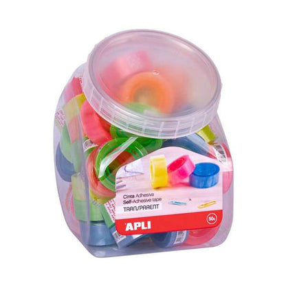 APLI - APLI CINTA ADHESIVA TRANSPARENTE 19MM X 20M COLORES SURTIDOS FLUORESCENTES -EXPOSITOR 50U-