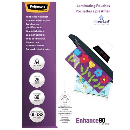 Fellowes Pack de 25 Fundas para Plastificar Brillo A4 - 80 Micras - Alta Calidad - Transparente 1 pieza(s)