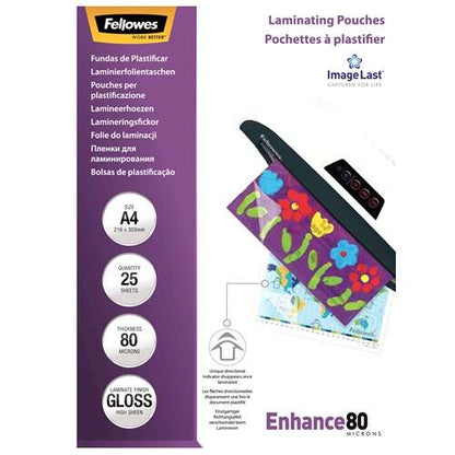 Fellowes Pack de 25 Fundas para Plastificar Brillo A4 - 80 Micras - Alta Calidad - Transparente 1 pieza(s)