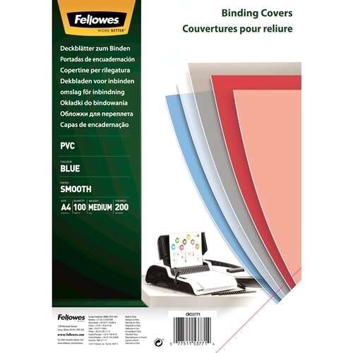 Fellowes Pack de 100 Portadas para Encuadernar de PVC A4 - 200 Micras - Muy Resistentes - Color Azul Transparente 1 pieza(s)