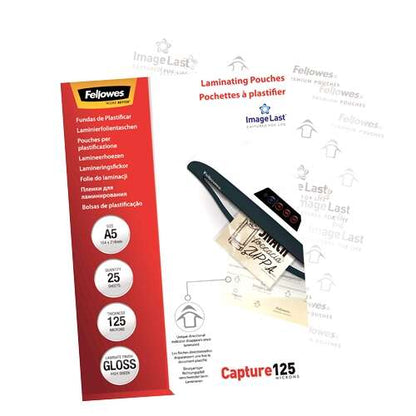 Fellowes Pack de 25 Fundas para Plastificar Brillo A5 - 125 Micras - Alta Calidad - Transparente 1 pieza(s)