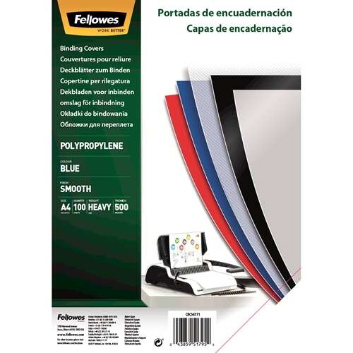 Fellowes - PACK 100 PORTADAS POLIPROPILENO A4 500 MICRAS AZUL FELLOWES 54771