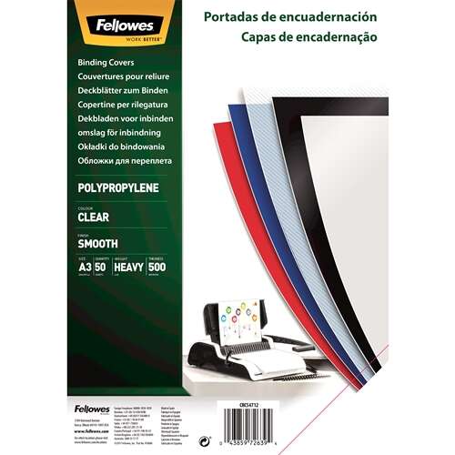 Fellowes - PACK 50 PORTADAS POLIPROPILENO A3 450 MICRAS TRANSLUCIDO FELLOWES 5471201