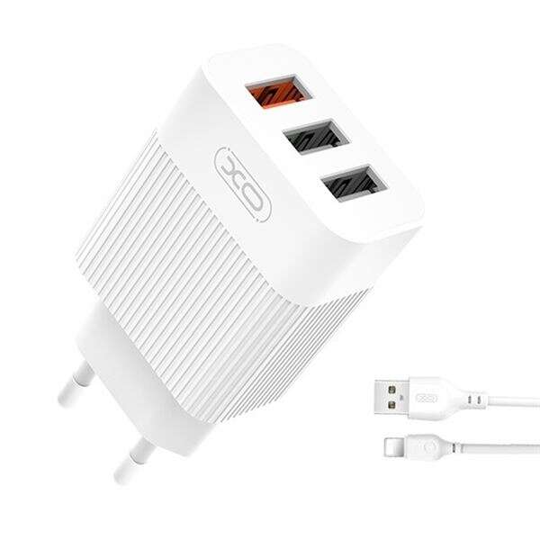 XO L72 Pack Cargador de Corriente 1x USB-A 18W Carga Rapida 3.0, 2x USB-A + Cable USB-A a Lightning 1 pieza(s)