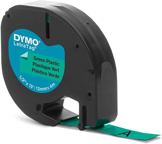 Dymo LetraTag S0721640 Cinta de Etiquetas Original para Rotuladora - Texto negro sobre fondo verde - Ancho 12mm x 4 metros (91204) Tintasmurcia.com