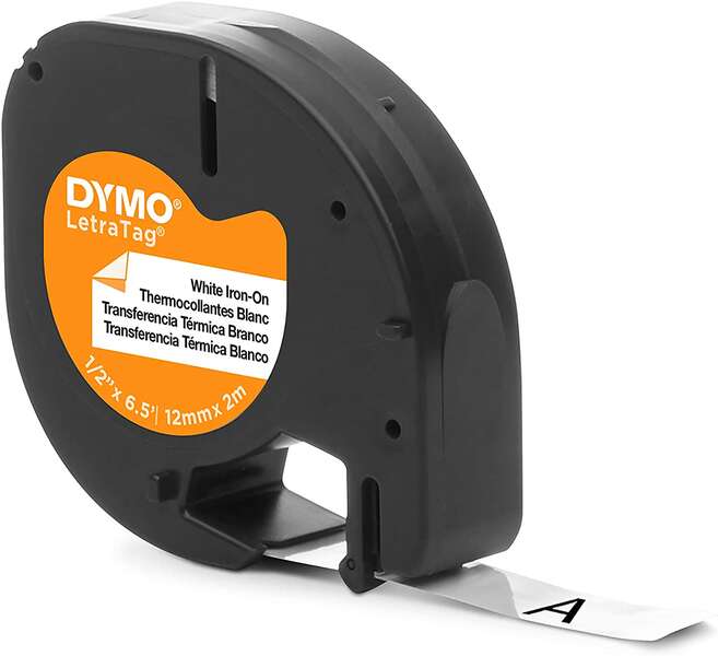 Dymo LetraTag S0718850 Cinta de Etiquetas Textiles de adhesion por plancha Original para Rotuladora - Texto negro sobre fondo blanco - Ancho 12mm x 2 metros (18769) Tintasmurcia.com