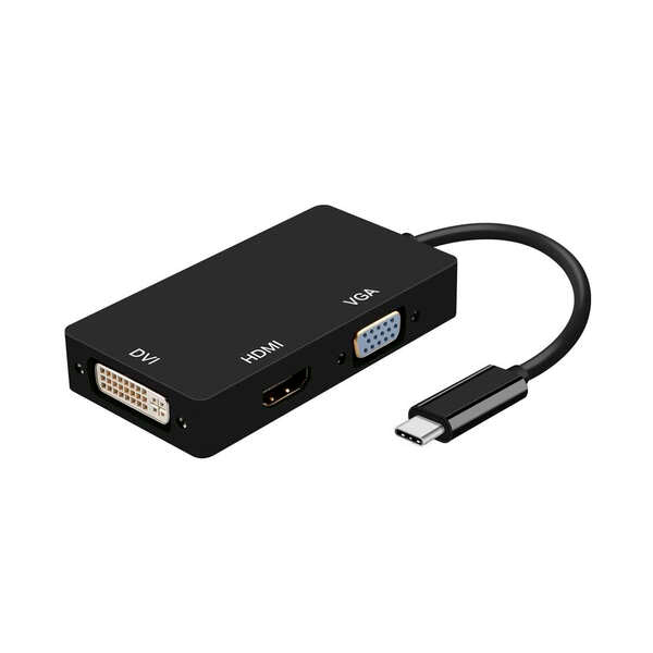 AISENS - Conversor USB-C A DVI/HDMI/VGA  USB-C/M-DVI/H-HDMI/H-VGA/H  Negro  15cm