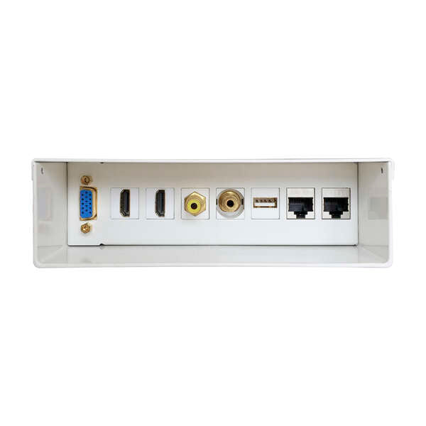 AISENS - Caja de conexiones audiovisual  VGA + 2x HDMI + Jack 3.5 + RCA + USB + 2x RJ-45 CAT.6A STP  Blanco