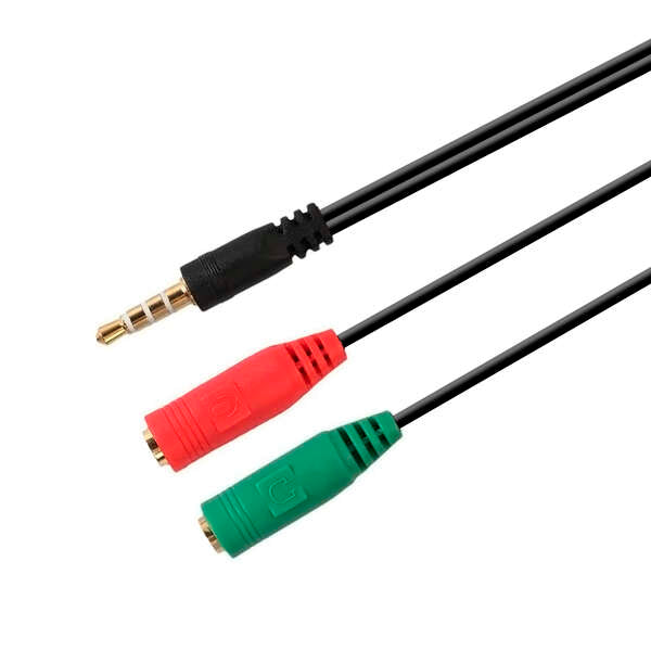 AISENS - Cable adaptador Audio Jack 3.5 4pines/M - 2x Jack 3.5 3pines/H  Negro  20 cm