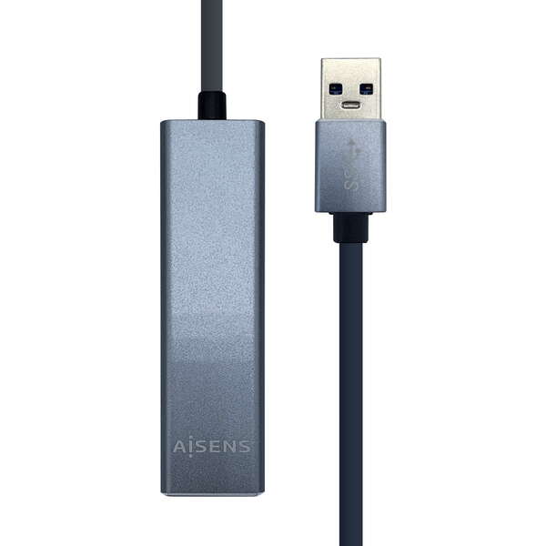 AISENS - Conversor USB 3.0 a ethernet gigabit 10/100/1000 Mbps + Hub 3 x USB 3.0  Gris  15 cm