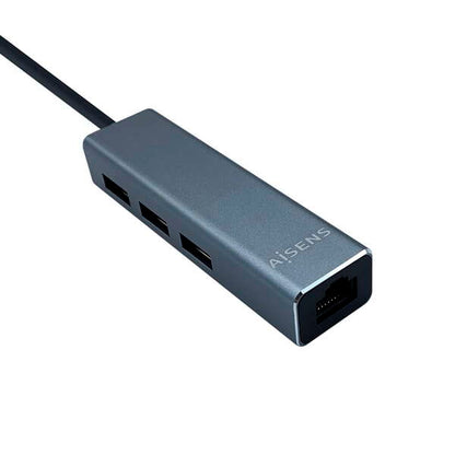 AISENS - Conversor USB 3.0 a ethernet gigabit 10/100/1000 Mbps + Hub 3 x USB 3.0  Gris  15 cm