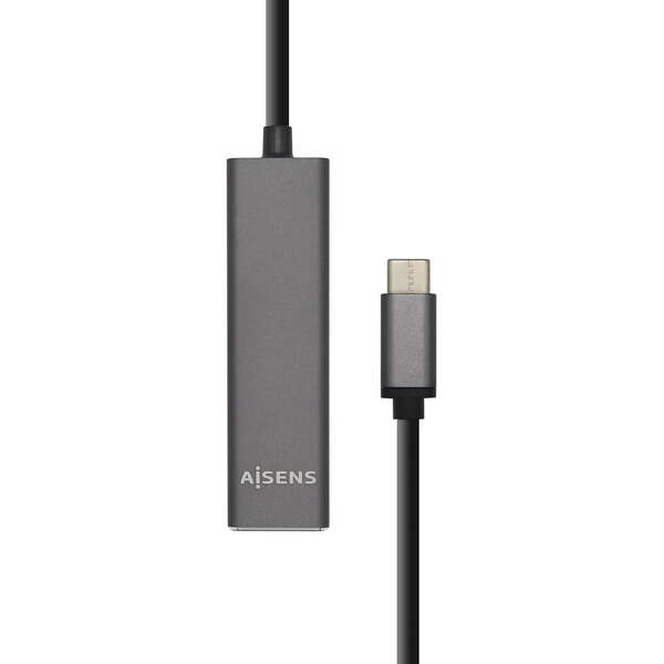 AISENS - Hub USB 3.1 USB-C  USB-C/M - 4 x Tipo A/H  Gris  15 cm