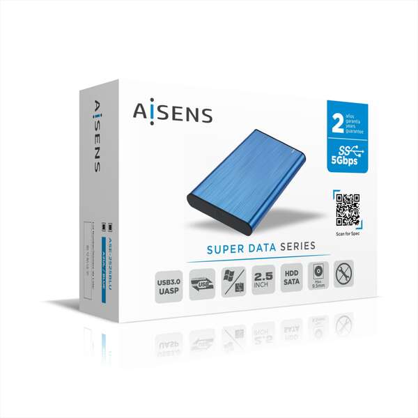 AISENS - Caja Externa 2 5" ASE-2525BLU 9.5mm SATA a USB 3.0/USB3.1 Gen1  Azul