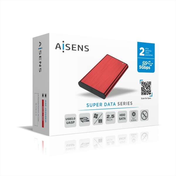 AISENS - Caja Externa 2 5" ASE-2525RED 9.5mm SATA a USB 3.0/USB3.1 Gen1  Rojo