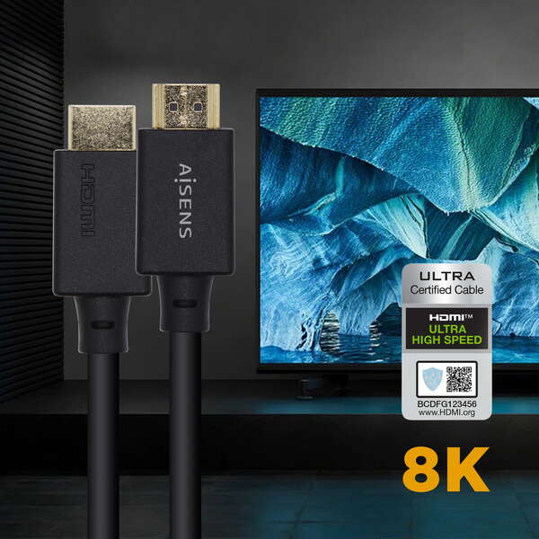 AISENS - Cable HDMI V2.1 Ultra Alta Velocidad / HEC Certificado 8k@60Hz 48Gbps  A/M-A/M  Negro  3.0m