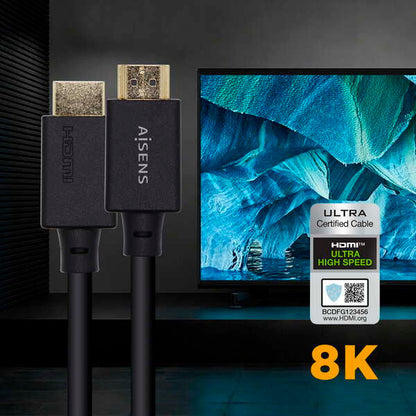 AISENS - Cable HDMI V2.1 Ultra Alta Velocidad / HEC Certificado 8k@60Hz 48Gbps  A/M-A/M  Negro  3.0m