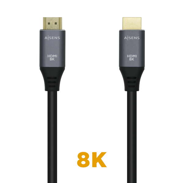 AISENS - Cable HDMI V2.1 Ultra Alta Velocidad / HEC 8k@60Hz 48Gbps  A/M-A/M  Gris/Negro  3.0m