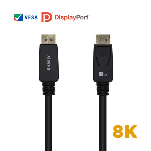 AISENS - Cable Displayport Certificado V1.4 8k@60hz  DP/M-DP/M  Negro  3.0m