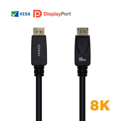 AISENS - Cable Displayport Certificado V1.4 8k@60hz  DP/M-DP/M  Negro  3.0m