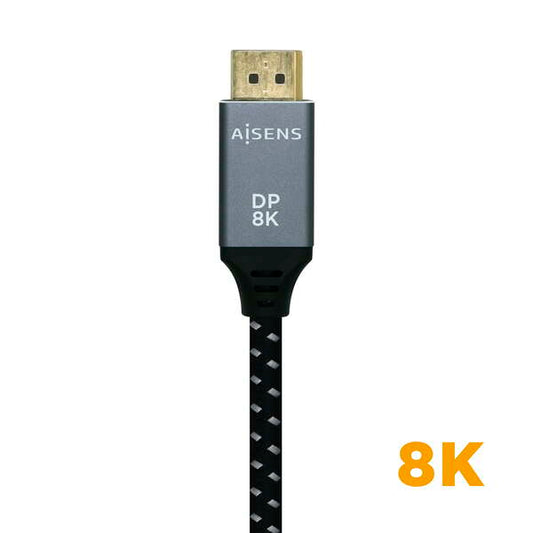 AISENS - Cable Displayport V1.4 8k@60hz  DP/M-DP/M  Gris/Negro  1.5m