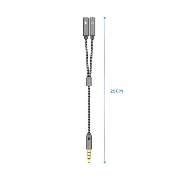 AISENS - Cable Adaptador Audio Jack 3.5 4pines/M-2xjack 3.5 3pines/H  Gris  25cm