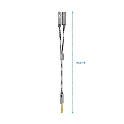 AISENS - Cable Adaptador Audio Jack 3.5 4pines/M-2xjack 3.5 3pines/H  Gris  25cm