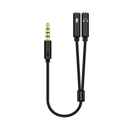 AISENS - Cable Adaptador Audio Jack 3.5 4pines/M-2xjack 3.5 3pines/H  Negro  25cm