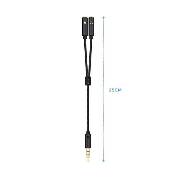 AISENS - Cable Adaptador Audio Jack 3.5 4pines/M-2xjack 3.5 3pines/H  Negro  25cm