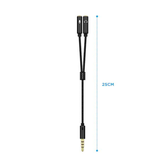 AISENS - Cable Adaptador Audio Jack 3.5 4pines/M-2xjack 3.5 3pines/H  Negro  25cm