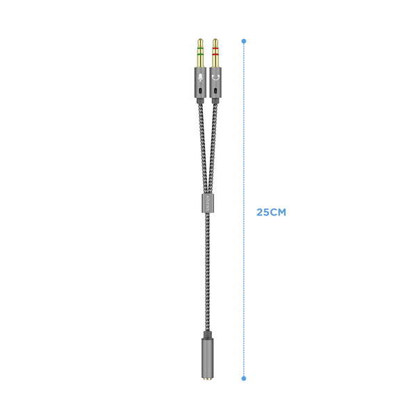 AISENS - Cable Adaptador Audio Jack 3.5 4pines/H-2xjack 3.5 3pines/M  Gris  25cm