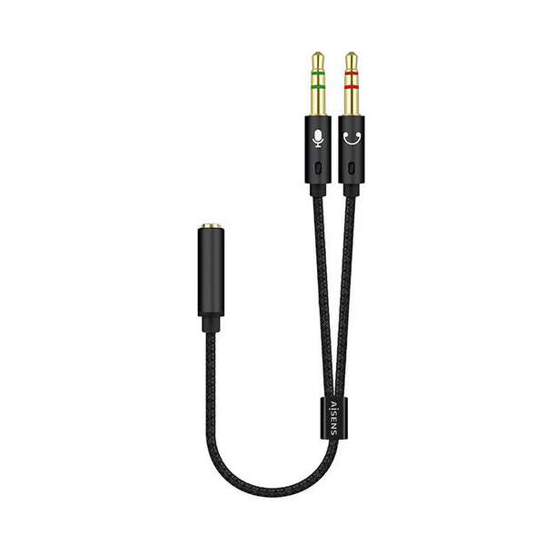 AISENS - Cable Adaptador Audio Jack 3.5 4pines/H-2xjack 3.5 3pines/M  Negro  25cm