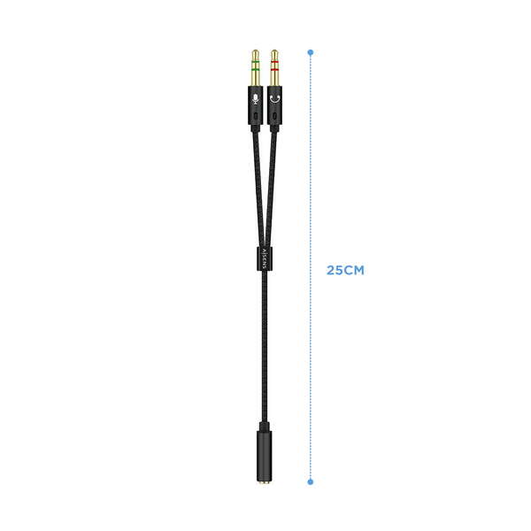 AISENS - Cable Adaptador Audio Jack 3.5 4pines/H-2xjack 3.5 3pines/M  Negro  25cm