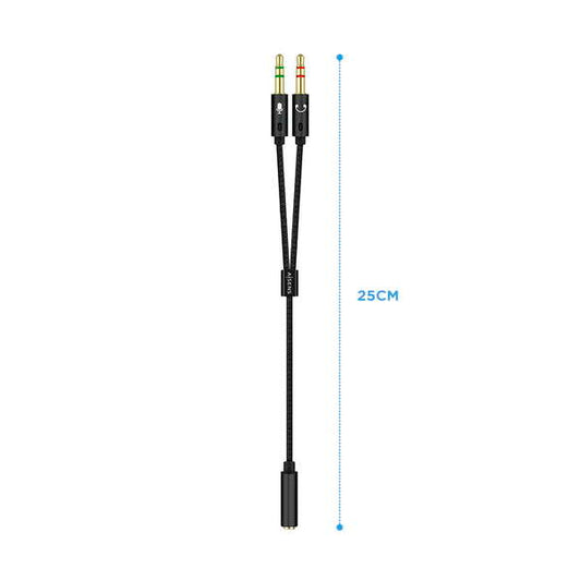 AISENS - Cable Adaptador Audio Jack 3.5 4pines/H-2xjack 3.5 3pines/M  Negro  25cm