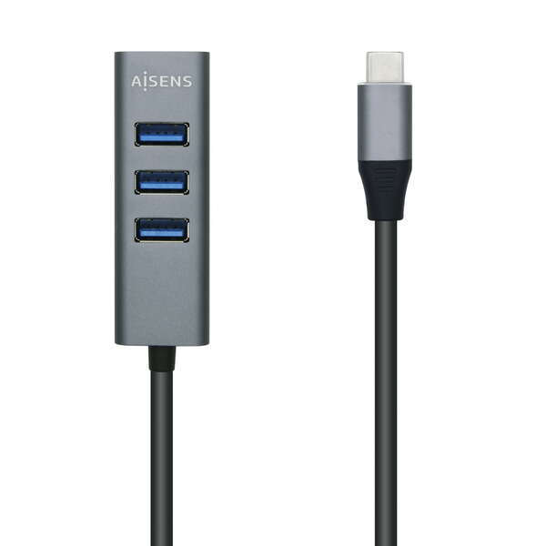 AISENS - Hub USB 3.1 USB-C  USB-C/M - 4x Tipo A/H  Gris  10 cm