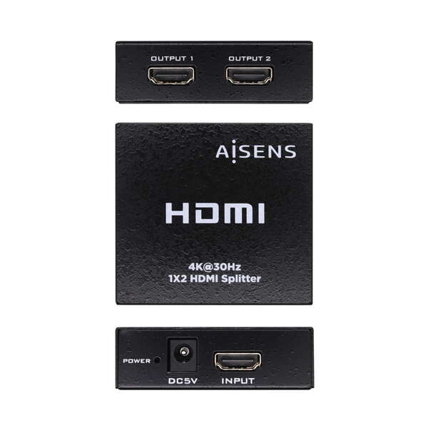 AISENS - HDMI Duplicador 4k@30Hz 1x2 Con Alimentación  Negro