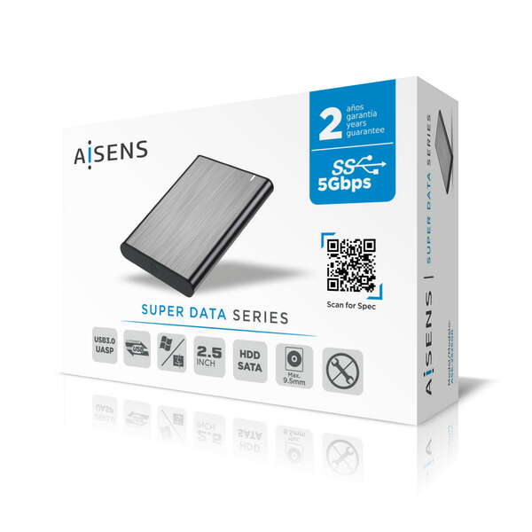 AISENS - Caja Externa 2.5" ASE-2525GR 9.5mm SATA A USB 3.0 / USB 3.1 Gen1  Gris