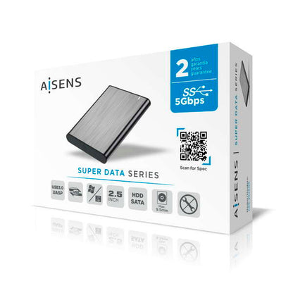 AISENS - Caja Externa 2.5" ASE-2525GR 9.5mm SATA A USB 3.0 / USB 3.1 Gen1  Gris